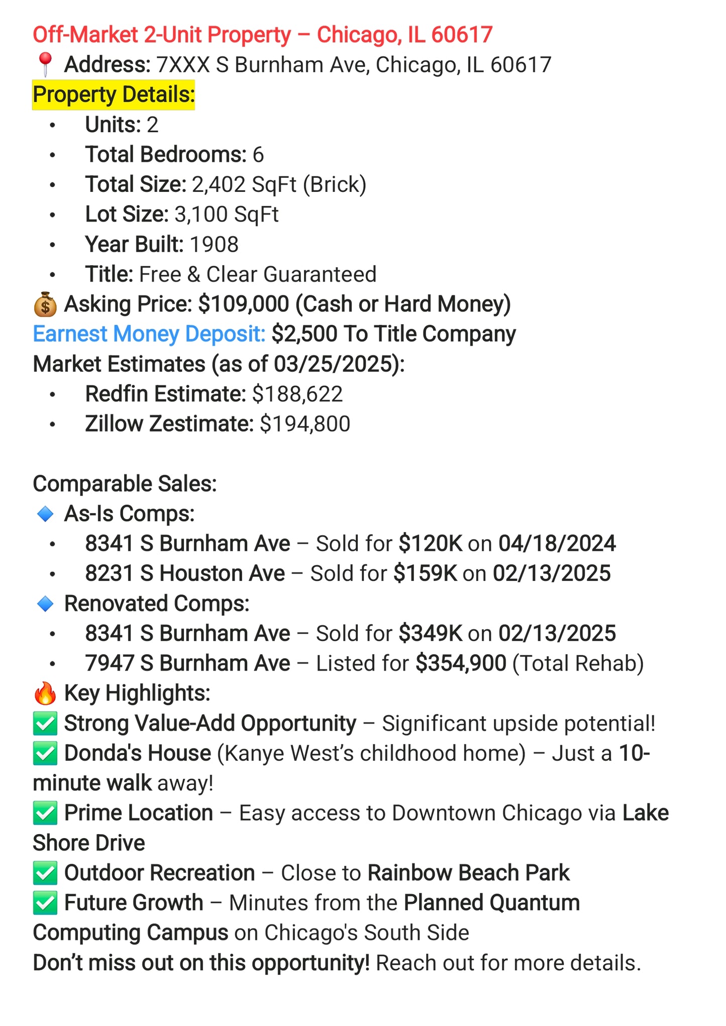 π Off-Market 2-Unit Property in South Chicago Near Lake Shore Drive β Prime Investment Opportunity! π°