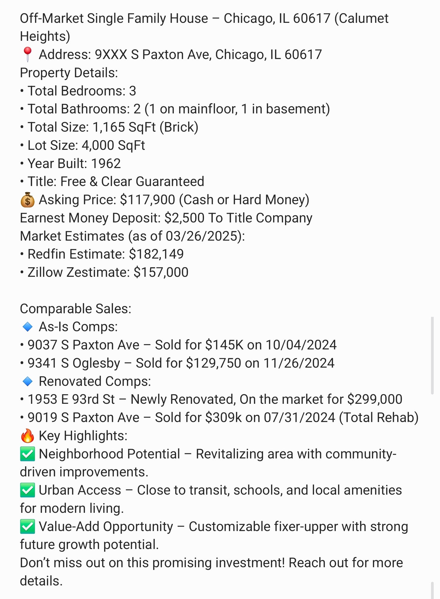 🏚 Off-Market Deal – Solid Brick Home in Chicago’s Calumet Heights! 🔥